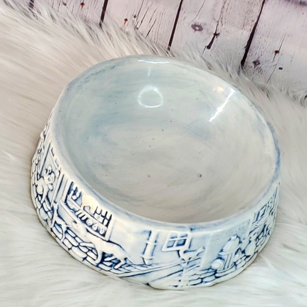 Vintage 90s Ceramic Handpainted Molded Textured 3D Signed Animal Pet Food Dish - Picture 17 of 17